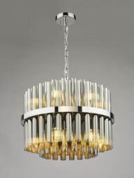 Där Imani 12 Light Ribbed Glass Pendant Ceiling Light, Chrome/Smoke - thumbnail 2