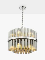 Där Imani 12 Light Ribbed Glass Pendant Ceiling Light, Chrome/Smoke - thumbnail 1