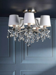 Laura Ashley Enstone 5 Arm Semi-Flush Ceiling Chandelier, Polished Nickel/Ivory - thumbnail 2