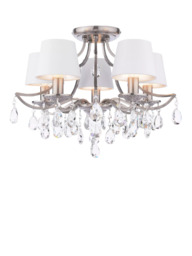 Laura Ashley Enstone 5 Arm Semi-Flush Ceiling Chandelier, Polished Nickel/Ivory