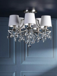 Laura Ashley Enstone 5 Arm Semi-Flush Ceiling Chandelier, Polished Nickel/Ivory - thumbnail 3
