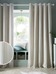 Laura Ashley Cornish Chenille Stripe Pair Lined Eyelet Curtains, Natural - thumbnail 2