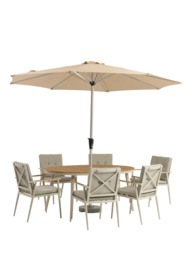 Bramblecrest RHS Wisley 6-Seater Ellipsis Garden Dining Table & Chairs Set with Parasol, Mocha - thumbnail 1