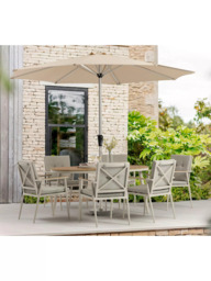 Bramblecrest RHS Wisley 6-Seater Ellipsis Garden Dining Table & Chairs Set with Parasol, Mocha - thumbnail 3