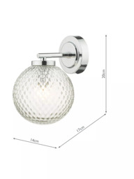 Där Wayne Textured Glass Bathroom Wall Light, Clear/Polished Chrome - thumbnail 5