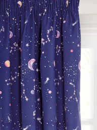 John Lewis Glow in the Dark Constellation Print Pencil Pleat Blackout Children's Curtains, Blue - thumbnail 1