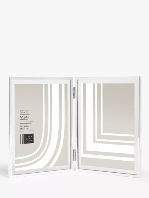 "John Lewis Vertical Folding Double Photo Frame & Glass Border, 5 x 7"" (13 x 18cm), Silver Plated" - image 1
