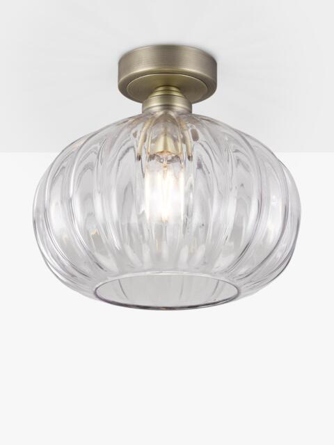 John Lewis Pumpkin Rib Glass Flush Ceiling Light, Antique Brass - image 1