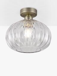 John Lewis Pumpkin Rib Glass Flush Ceiling Light, Antique Brass