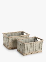 John Lewis ANYDAY Willow Storage Baskets, Set of 2, Natural / Grey