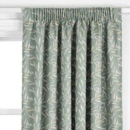 John Lewis Langley Leaf Embroidery Made to Measure Curtains or Roman Blind, Dark Duck Egg - thumbnail 2