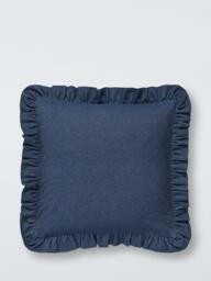 John Lewis Denim Frill Cushion, Indigo - thumbnail 1