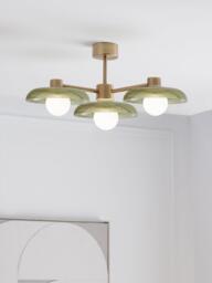 John Lewis Platera Glass 3 Arm Semi Flush Ceiling Light, Green - thumbnail 2