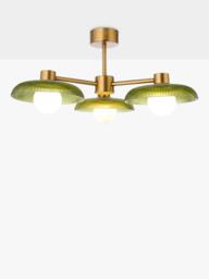 John Lewis Platera Glass 3 Arm Semi Flush Ceiling Light, Green - thumbnail 1