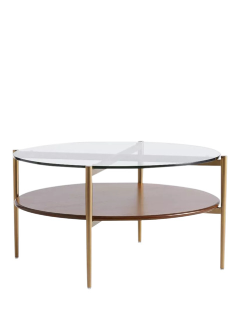 west elm Mid-Century Round Wood Art Display Coffee Table, Walnut/Antique Brass - image 1