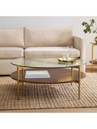 west elm Mid-Century Round Wood Art Display Coffee Table, Walnut/Antique Brass - thumbnail 2