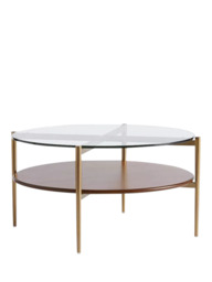 west elm Mid-Century Round Wood Art Display Coffee Table, Walnut/Antique Brass - thumbnail 1