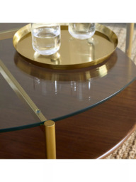 west elm Mid-Century Round Wood Art Display Coffee Table, Walnut/Antique Brass - thumbnail 6