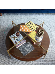 west elm Mid-Century Round Wood Art Display Coffee Table, Walnut/Antique Brass - thumbnail 5
