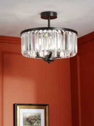 Laura Ashley Elkwood Semi-Flush Chandelier Ceiling Light, Black/Clear - thumbnail 2