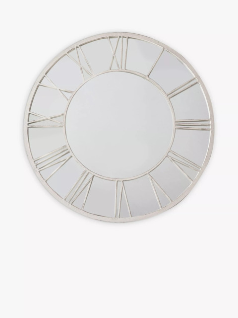 Roman Numeral Clock Style Metal Frame Indoor/Outdoor Wall Mirror, 85cm, White - image 1