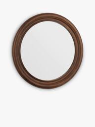 Laura Ashley Tate Round Wood Wall Mirror, 60cm, Dark Stain