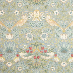 Morris & Co. Strawberry Thief Pair Lined Pencil Pleat Curtains, Duck Egg - thumbnail 2
