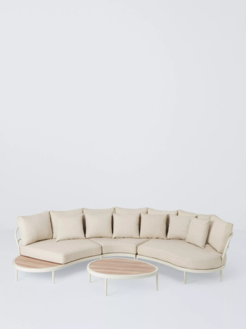 John Lewis Lozenge 5-Seater Modular Curved Garden Sofa & Coffee Table Set, Cream - image 1