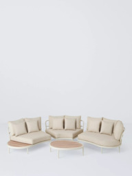 John Lewis Lozenge 5-Seater Modular Curved Garden Sofa & Coffee Table Set, Cream - thumbnail 2