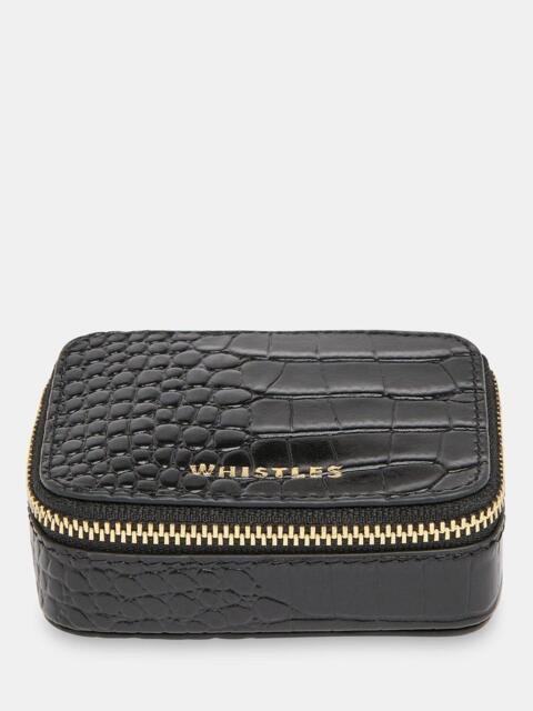 Whistles Lotta Leather Croc Texture Mini Jewellery Box, Black - image 1