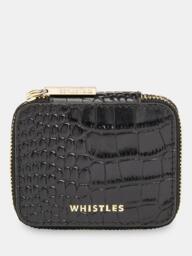 Whistles Lotta Leather Croc Texture Mini Jewellery Box, Black - thumbnail 2