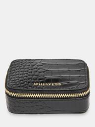 Whistles Lotta Leather Croc Texture Mini Jewellery Box, Black - thumbnail 1