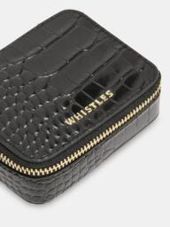 Whistles Lotta Leather Croc Texture Mini Jewellery Box, Black - thumbnail 4
