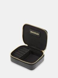 Whistles Lotta Leather Croc Texture Mini Jewellery Box, Black - thumbnail 3