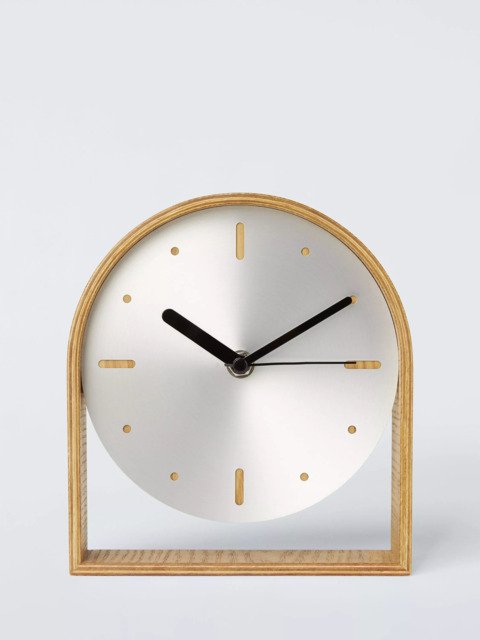 John Lewis Mid-Century Mantel Clock, Brushed Aluminium/Natural - image 1