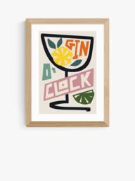 EAST END PRINTS Natalie Cass 'Gin O'Clock' Framed Print, 43.4 x 33.4cm, Oak Frame