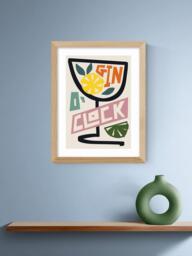 EAST END PRINTS Natalie Cass 'Gin O'Clock' Framed Print, 43.4 x 33.4cm, Oak Frame - thumbnail 2