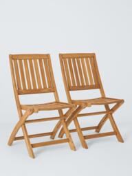 John Lewis Classic Teak Wood Folding Garden Dining Chairs, Set of 2, Natural - thumbnail 1