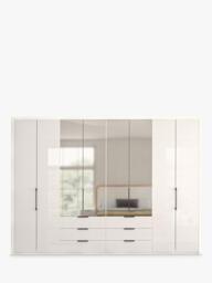 John Lewis Osaka 3m Bi-Fold Wardrobe with 4 Glass Doors, 4 Mirrored Doors & 6 Glass Drawers - thumbnail 1