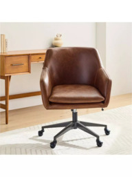 west elm Helvetica Leather Swivel Office Chair, Brown - thumbnail 3