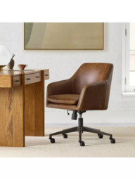 west elm Helvetica Leather Swivel Office Chair, Brown - thumbnail 2