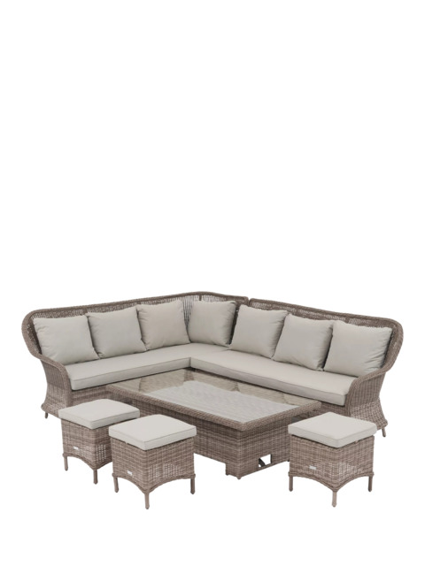 John Lewis Rye Woven Rattan 6-Seater Corner Garden Sofa with Dining/Lounging Table & 3 Footstools Set, Natural - image 1