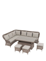 John Lewis Rye Woven Rattan 6-Seater Corner Garden Sofa with Dining/Lounging Table & 3 Footstools Set, Natural - thumbnail 2