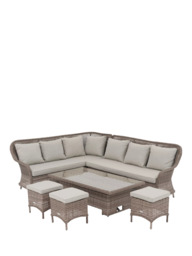 John Lewis Rye Woven Rattan 6-Seater Corner Garden Sofa with Dining/Lounging Table & 3 Footstools Set, Natural - thumbnail 1