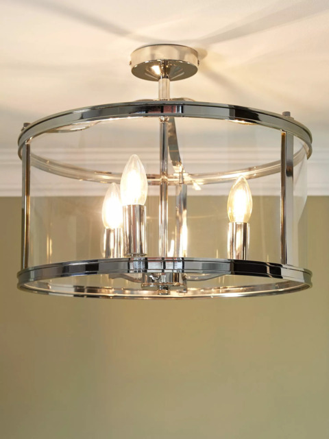Laura Ashley Harrington 3 Bulb Semi Flush Ceiling Pendant Light, Polished Nickel - image 1