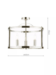 Laura Ashley Harrington 3 Bulb Semi Flush Ceiling Pendant Light, Polished Nickel - thumbnail 5