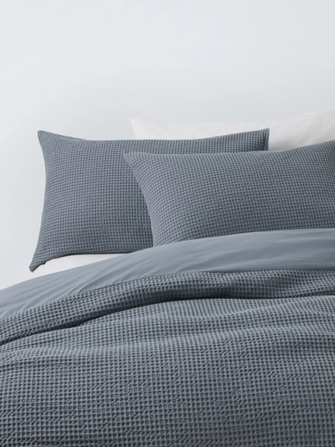 John Lewis Aurelia Pure Cotton Waffle Duvet Cover Set, Mid Blue - image 1
