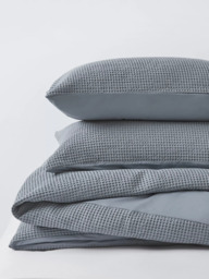 John Lewis Aurelia Pure Cotton Waffle Duvet Cover Set, Mid Blue - thumbnail 6
