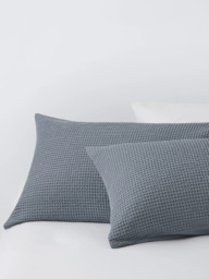 John Lewis Aurelia Pure Cotton Waffle Duvet Cover Set, Mid Blue - thumbnail 3