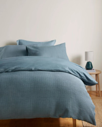 John Lewis Aurelia Pure Cotton Waffle Duvet Cover Set, Mid Blue - thumbnail 2